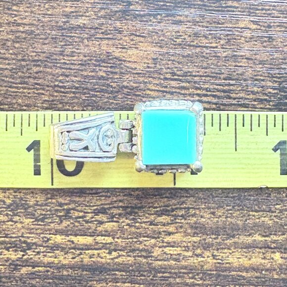 VTG Sterling Silver 925 Turquoise Bezel Set Scroll Pendant Size 1.25" Length - Picture 8 of 10